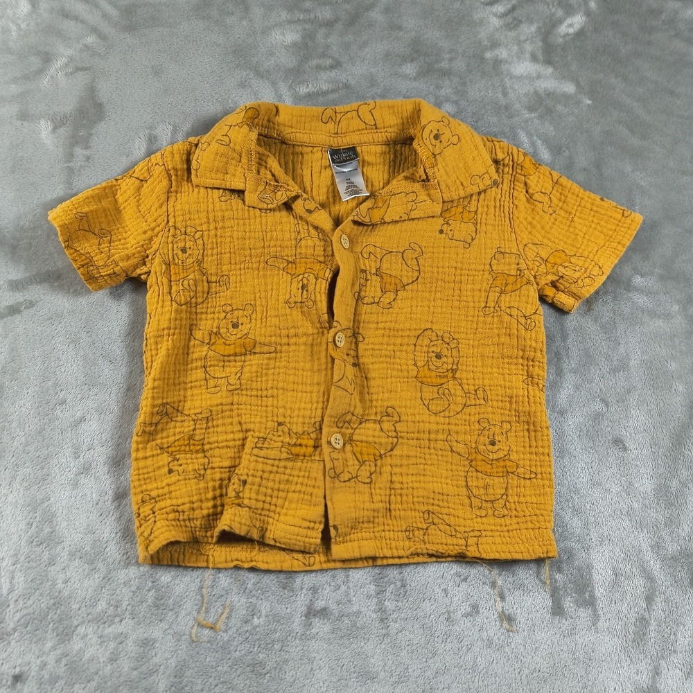 Winnie the Pooh Shirt Boys 2T Yellow Disney Cotton Muslin Gauze Button Top